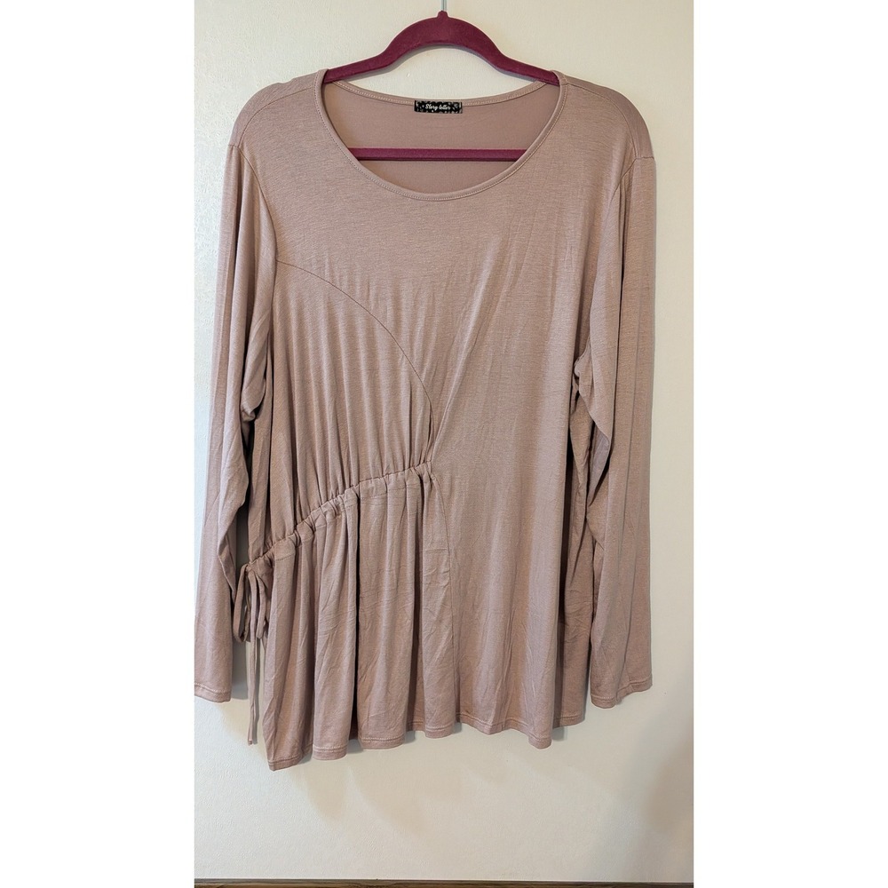 Story Teller Tan Ruched Side Tie Long‎ Sleeve Top Plus Size 1X AT9534X